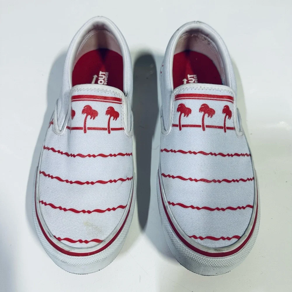 In n Out White Slip-On Shoes with Classic Red Palm Tree Design